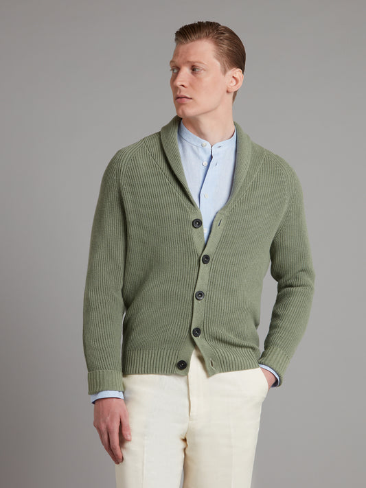 Shawl Collar Cardigan Linen Blend - Sage Green