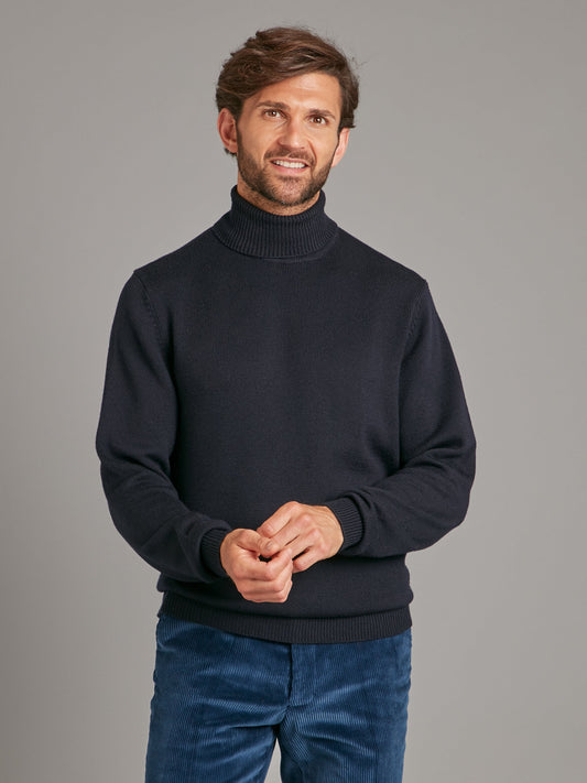 Teflon Merino Roll Neck Jumper - Navy