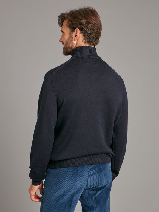 Teflon Merino Roll Neck Jumper - Navy