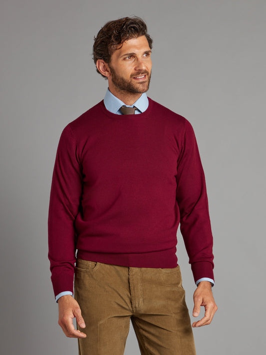 Merino Crew Neck Jumper - Bordeaux