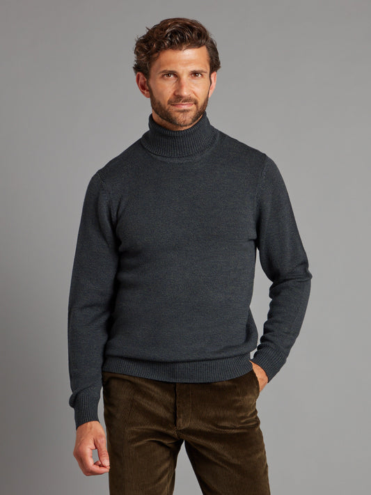 Teflon Merino Roll Neck Jumper - Ink Green